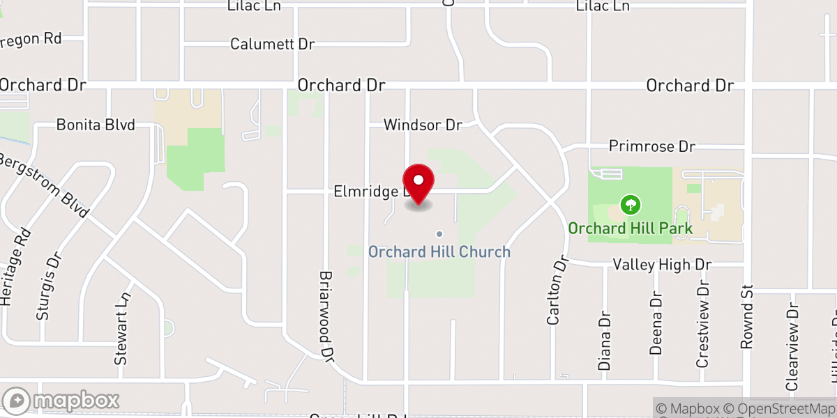 Map showing location of Orchard Hill Church