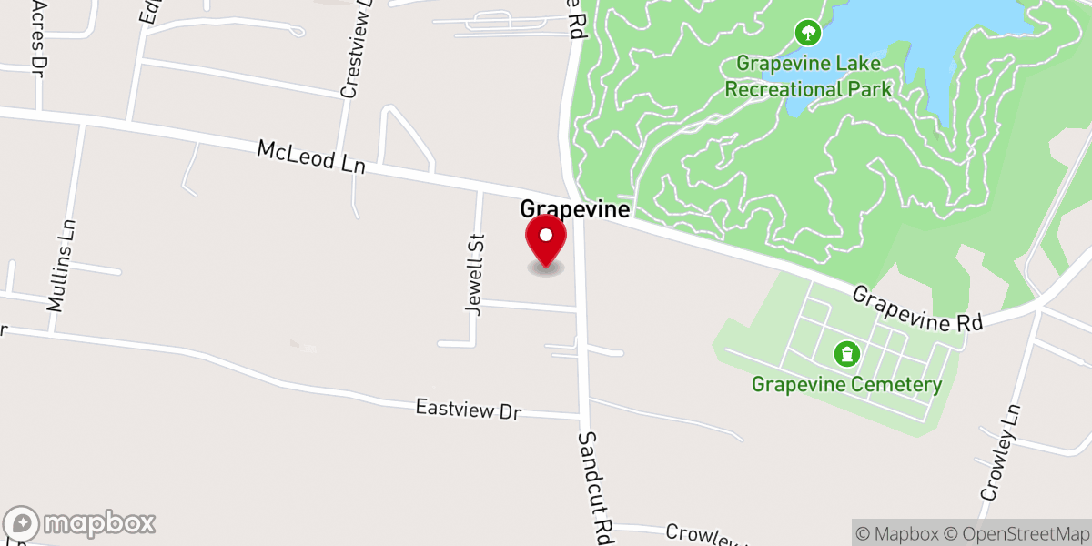 Map showing location of Grapevine Baptist Church