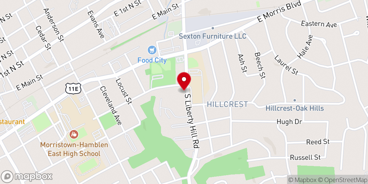 Map showing location of Hillcrest Baptist Church