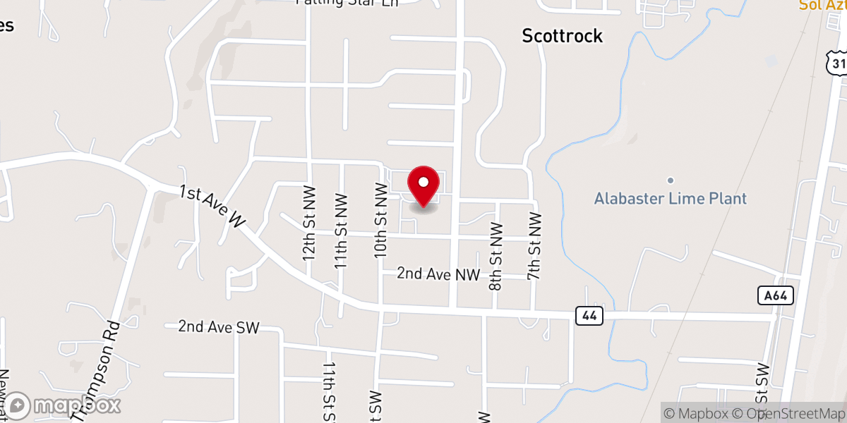 Map showing location of First Baptist Church of Alabaster
