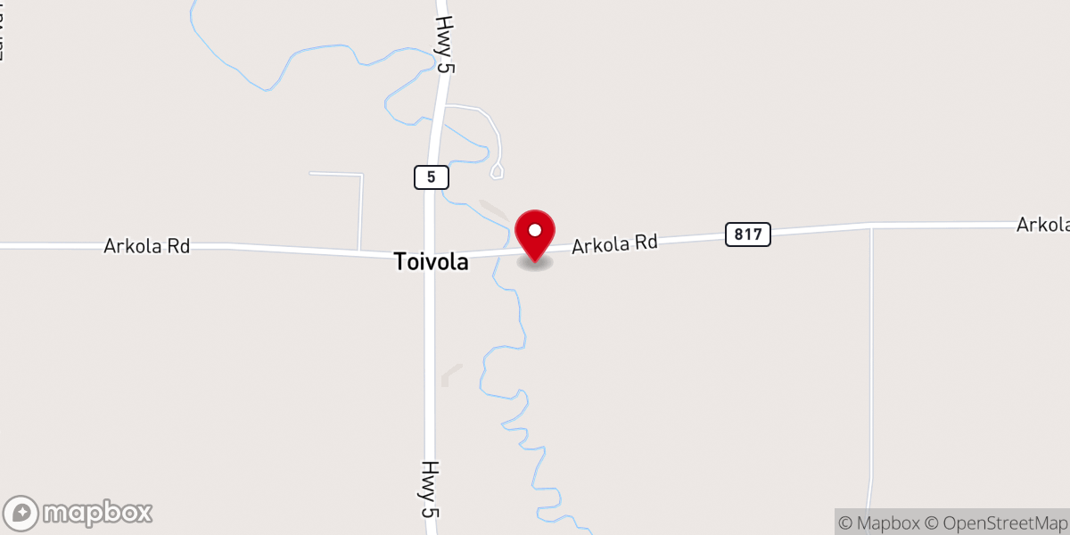 Map showing location of Hope Lutheran Church Toivola