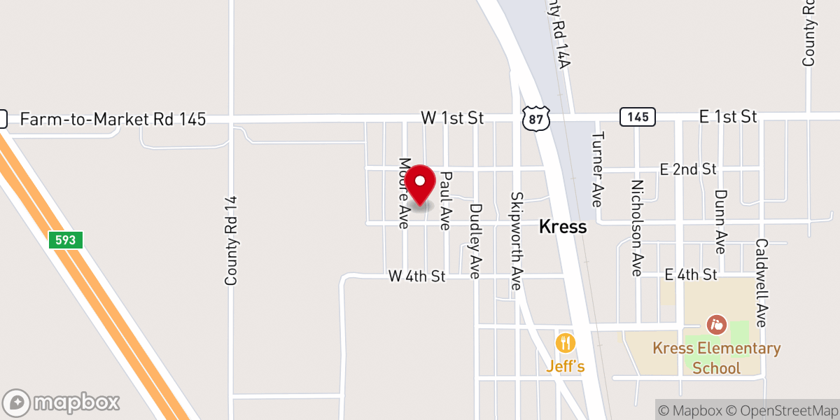 Map showing location of Kress Church of Christ