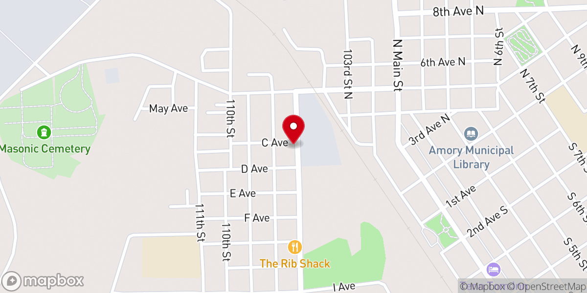 Map showing location of West Amory Seventh-Day Church