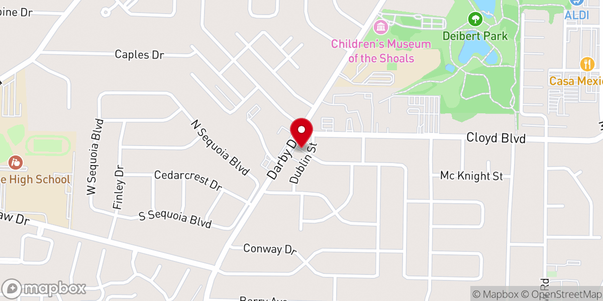 Map showing location of First Cumberland Presbyterian Church