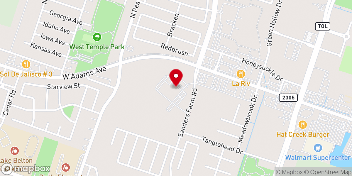 Map showing location of First Baptist Church of Temple