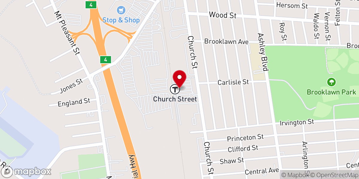 Map showing location of Church Street Station (MBTA)