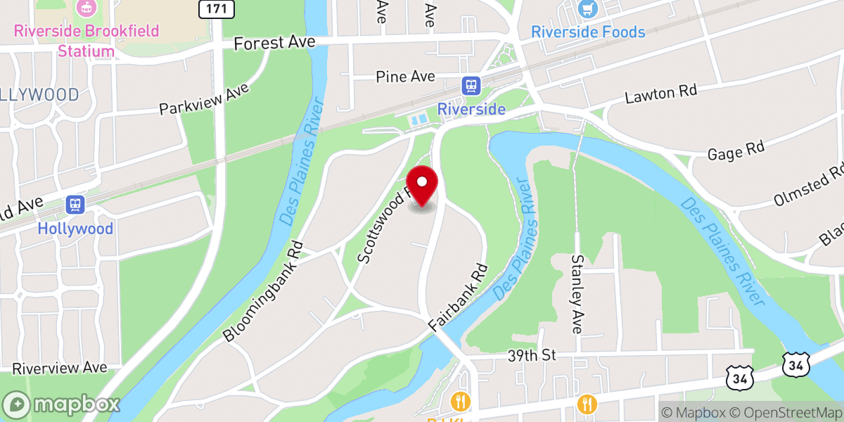 Map showing location of New Life Community Church Riverside Brookfield