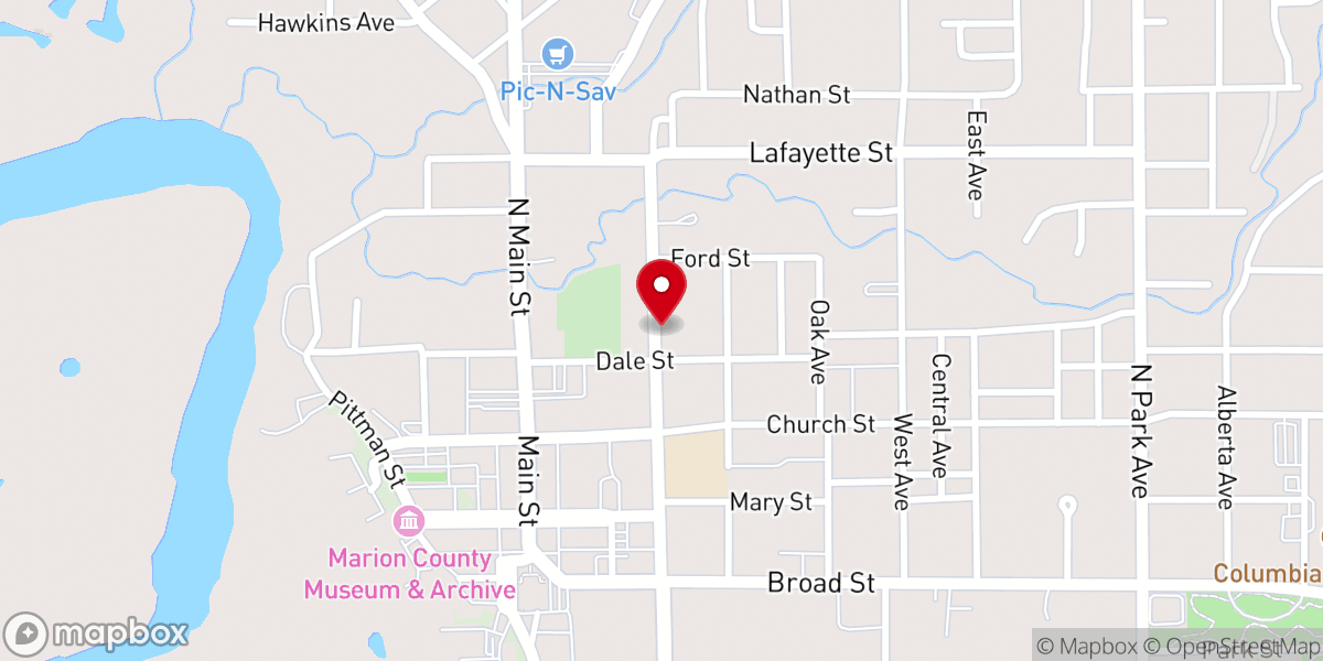 Map showing location of First Baptist Church of Columbia