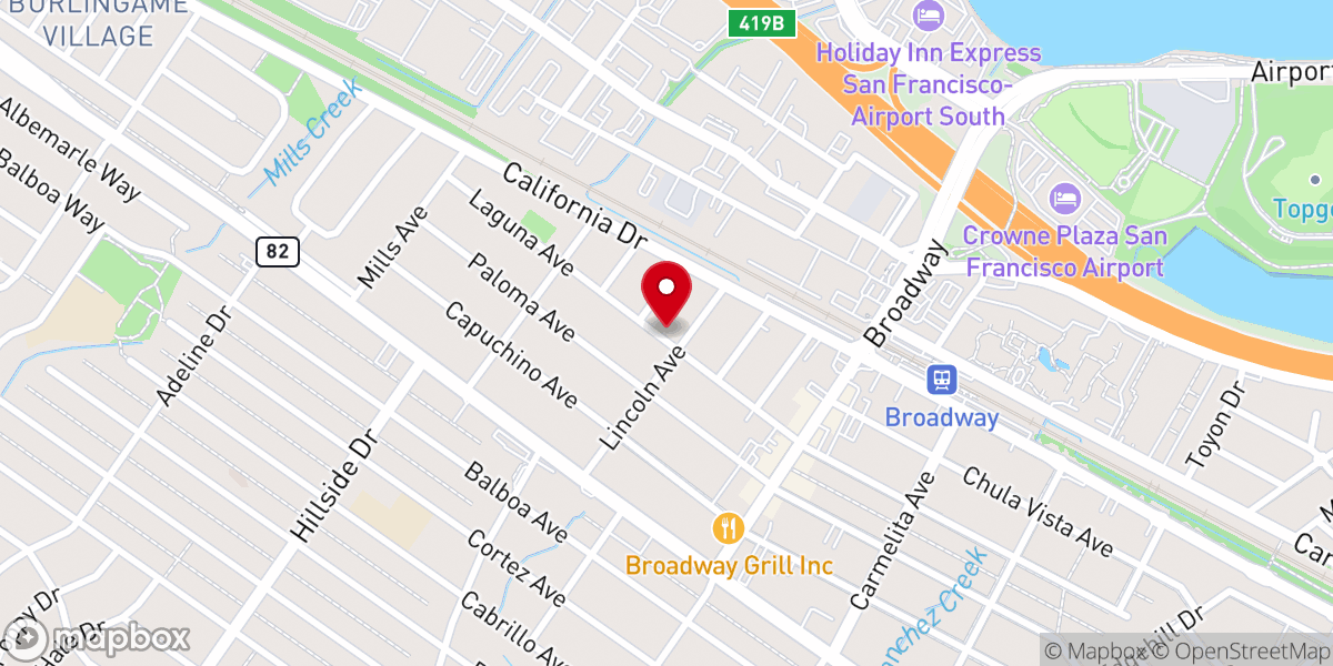 Map showing location of Our Lady of Angels Parish, Burlingame, CA