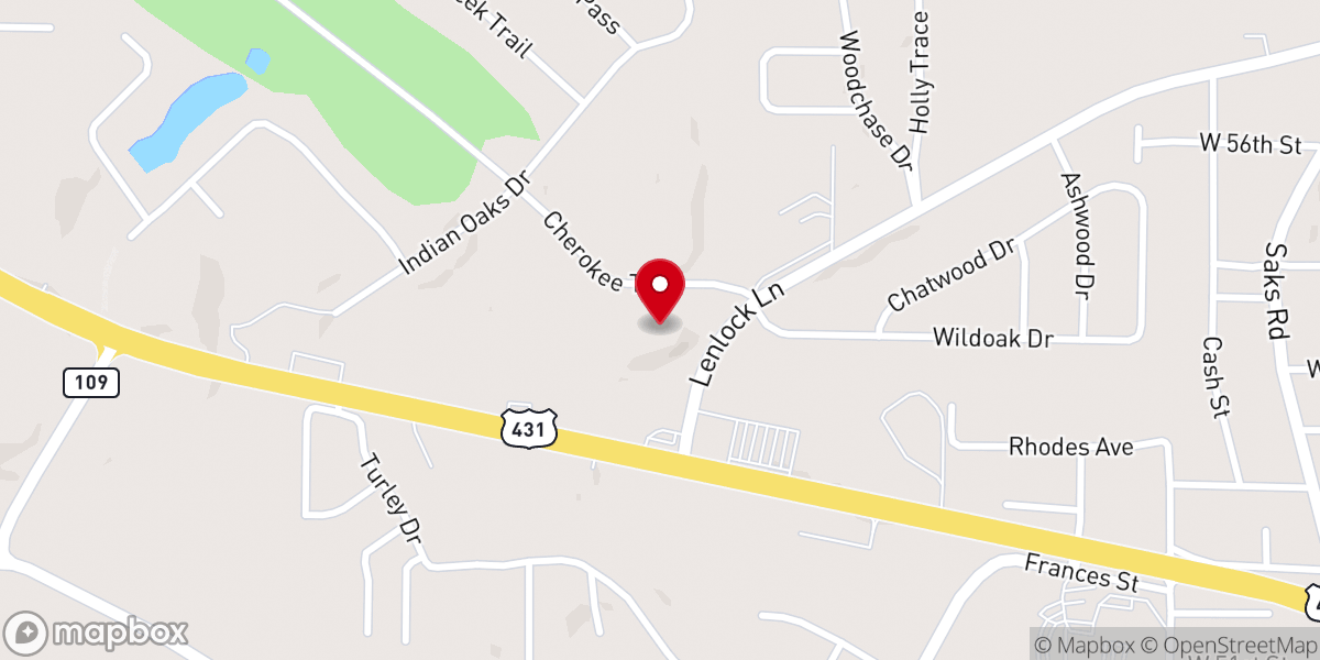 Map showing location of Indian Oaks Christian Church