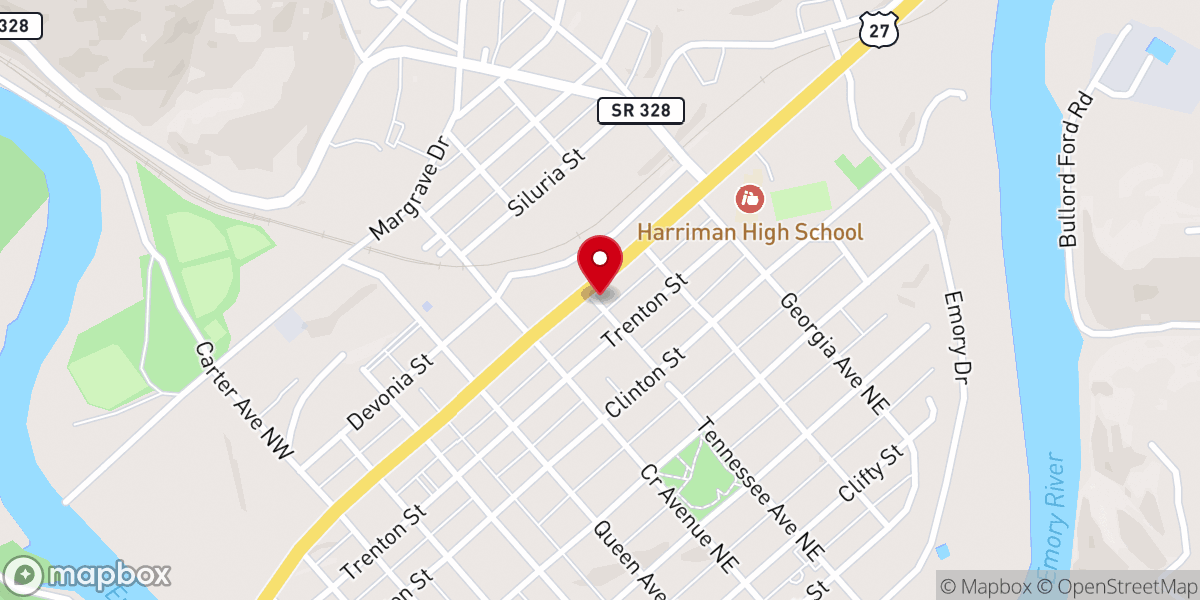 Map showing location of Harriman Church of Christ