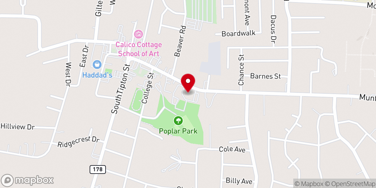 Map showing location of Munford Baptist Church