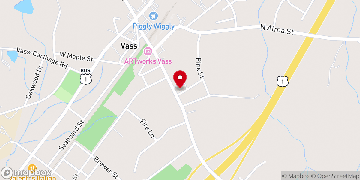 Map showing location of Vass Presbyterian Church