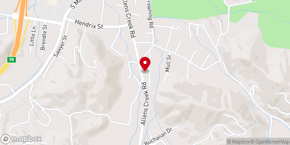 Map showing location of Allens Creek Baptist Church