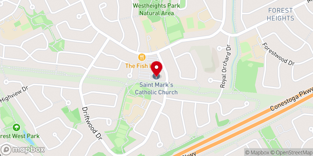 Map showing location of St. Mark's Catholic Church