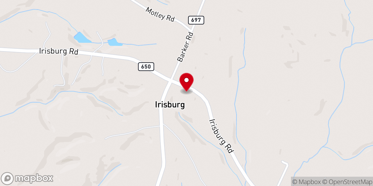 Map showing location of Irisburg United Methodist Church
