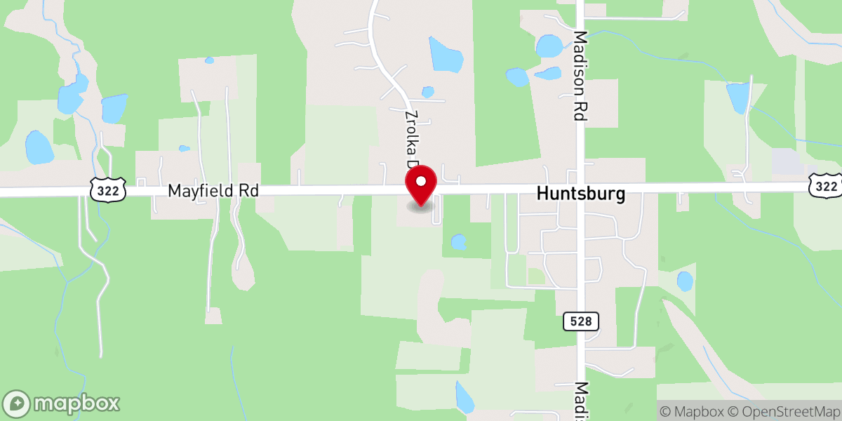 Map showing location of Huntsburg Baptist Church