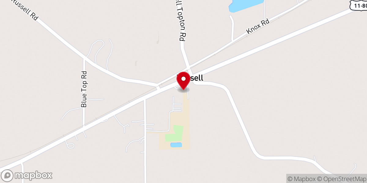Map showing location of Russell Baptist Church