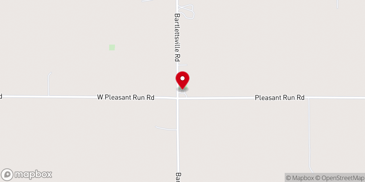 Map showing location of Pleasant Run Church
