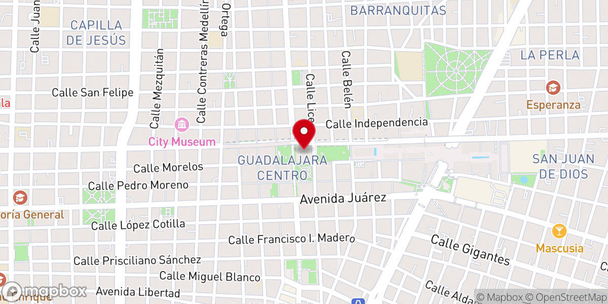 Map showing location of Catedral de Guadalajara