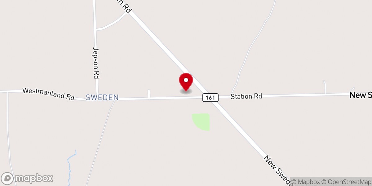 Map showing location of First Baptist Church Of New Sweden - The Lord's Pantry - Food Pantry