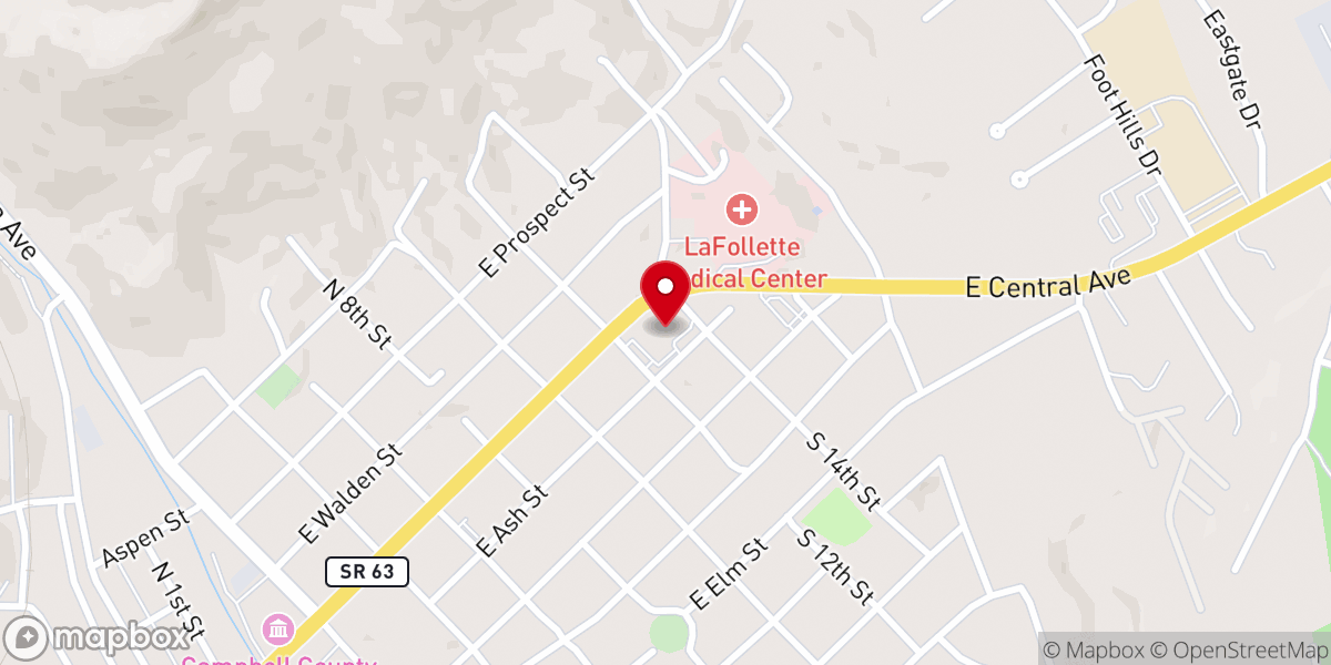 Map showing location of LaFollette Methodist Church