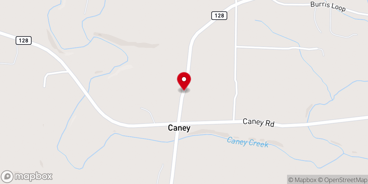 Map showing location of Caney Baptist Church