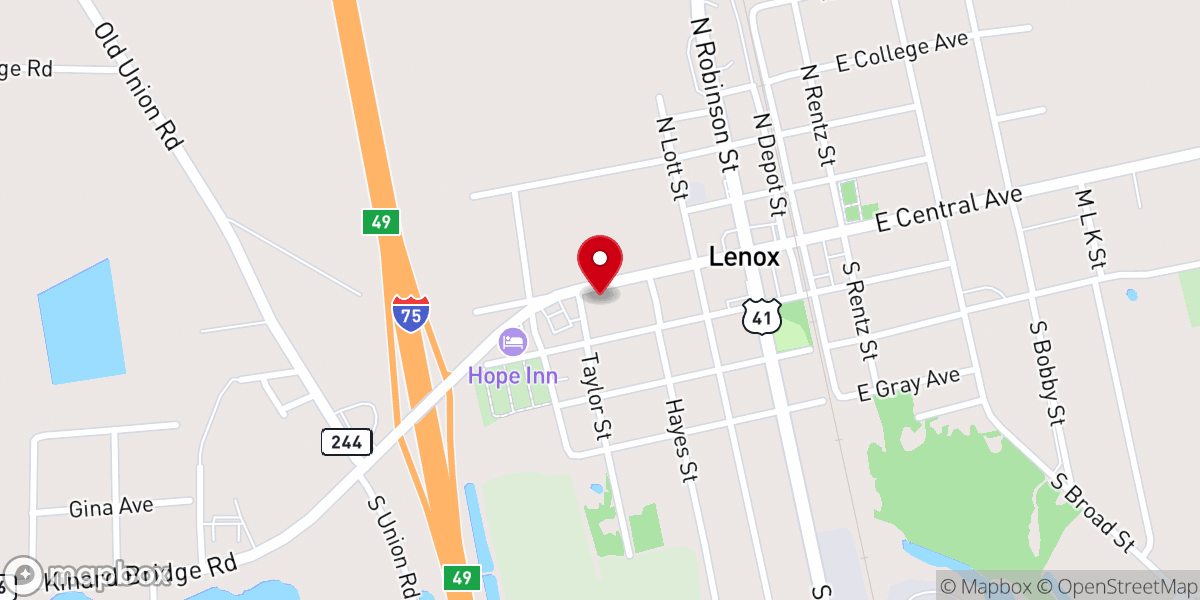 Map showing location of Lenox Baptist Church