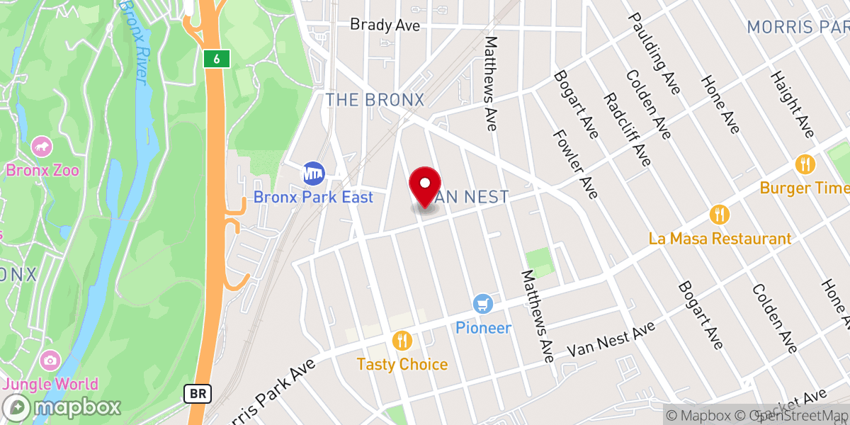 Map showing location of Van Nest Presbyterian Church