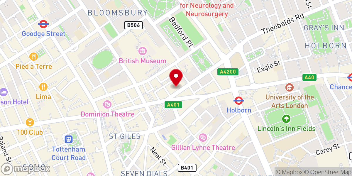Map showing location of St George's Church, Bloomsbury.