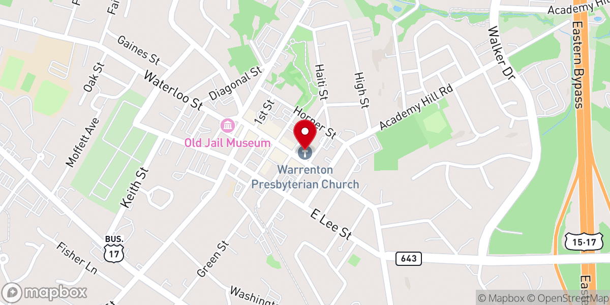 Map showing location of Warrenton Presbyterian Church