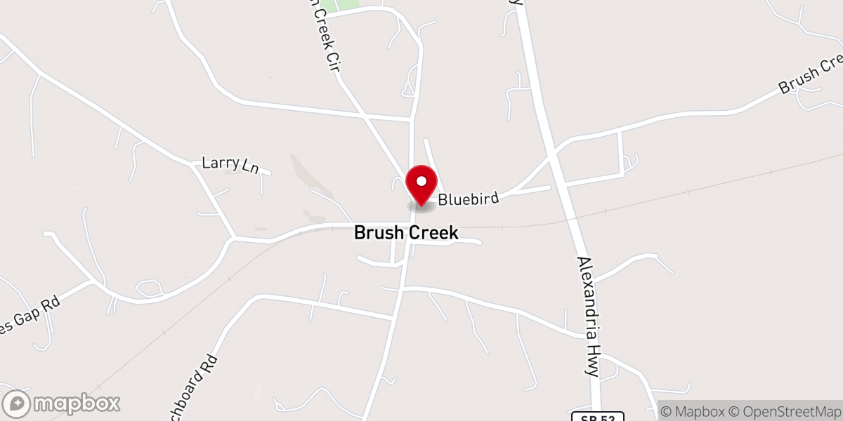 Map showing location of Brush Creek Church of Christ