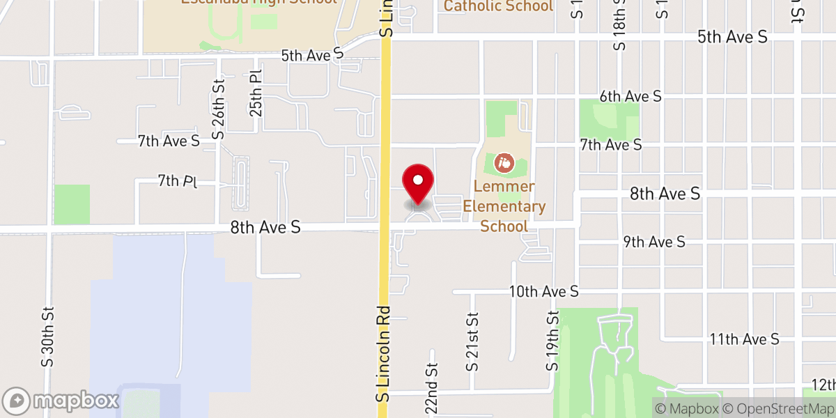 Map showing location of Saint Anne Catholic Church, Escanaba