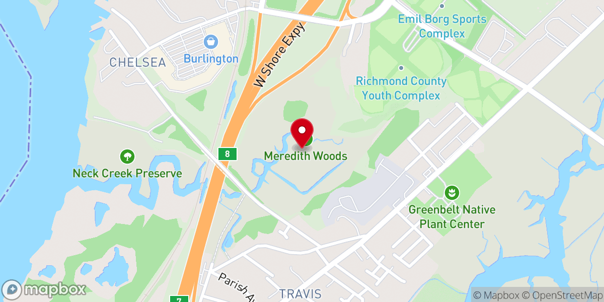 Map showing location of Meredith Woods
