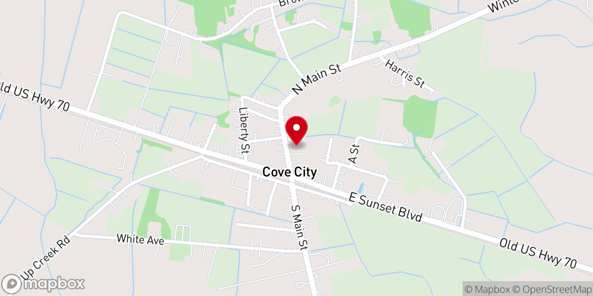 Map showing location of Cove City Missionary Baptist Church