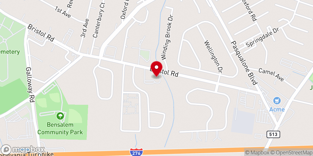 Map showing location of Bensalem Presbyterian Church