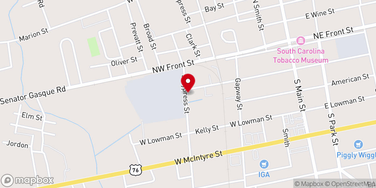 Map showing location of Peedee Association Church