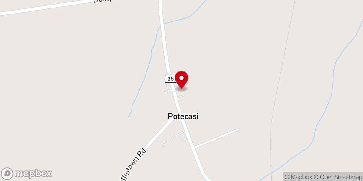 Map showing location of Potecasi Baptist Church