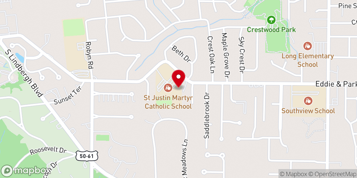 Map showing location of St. Justin Martyr Catholic Church