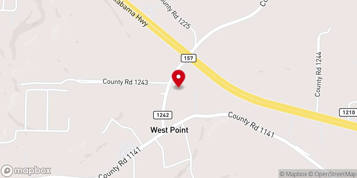 Map showing location of West Point Baptist Church