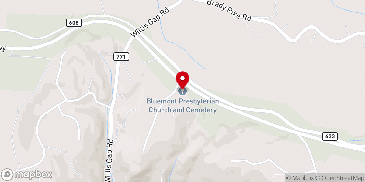 Map showing location of Bluemont Presbyterian Church