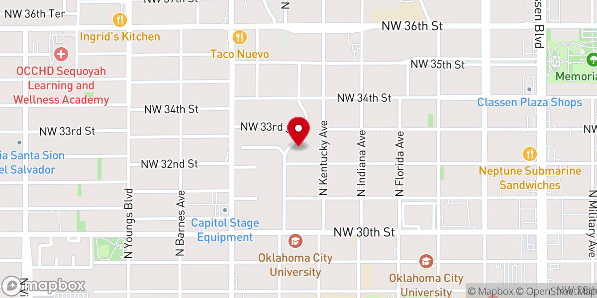 Map showing location of OKC Wedding Officiants Pastor John T. Snelson V & Heidi Does Weddings