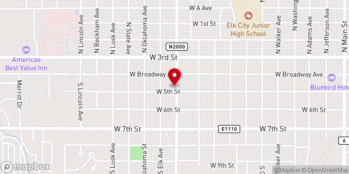 Map showing location of Elk City Community Church