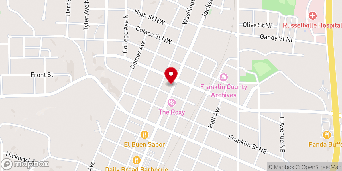 Map showing location of First United Methodist Church Russellville - Food Distribution Center
