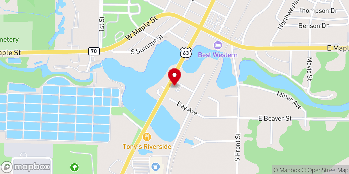 Map showing location of First United Pentecostal Church of Spooner