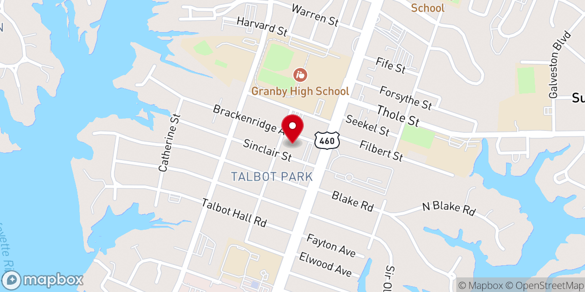 Map showing location of Norfolk Chinese Baptist Church