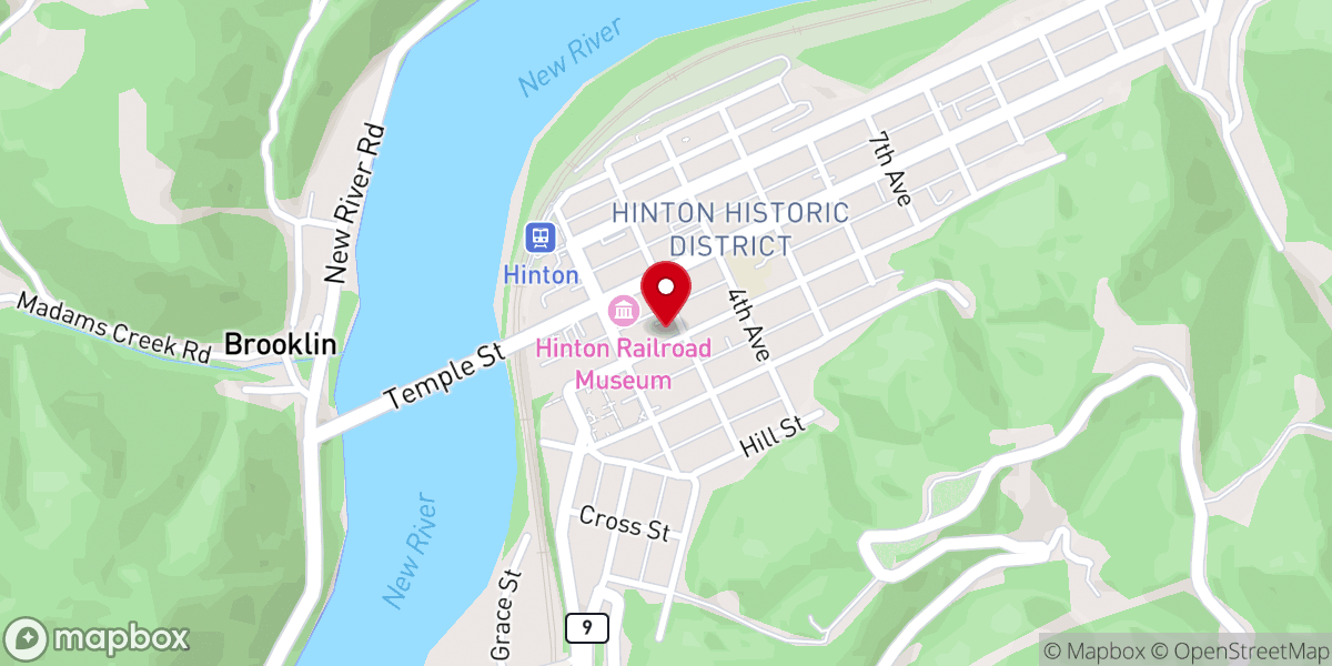 Map showing location of First Presbyterian Church of Hinton