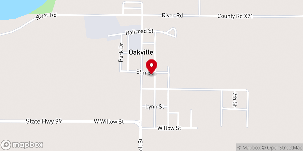 Map showing location of Oakville Church