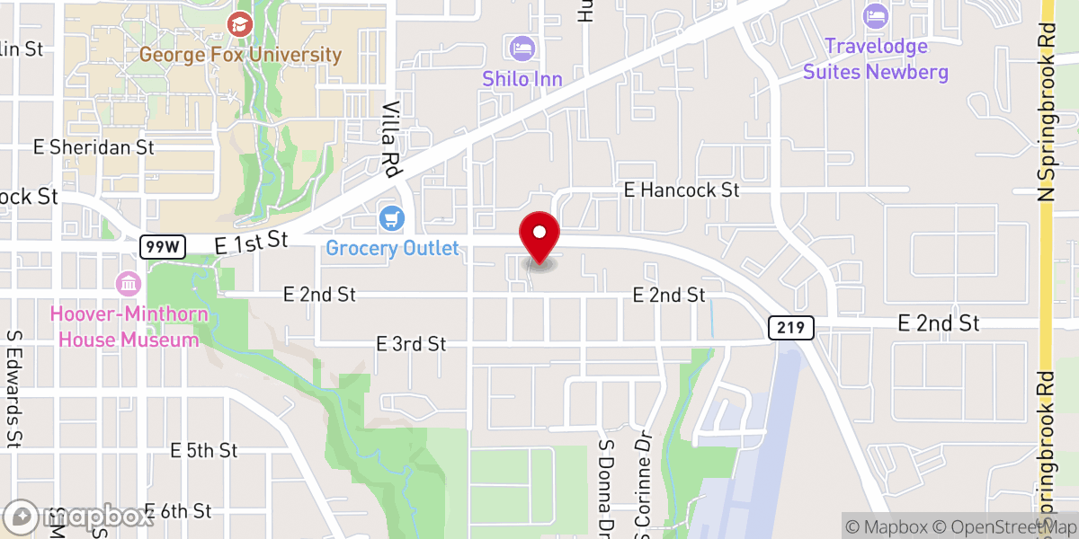Map showing location of Grace Baptist Church Newberg