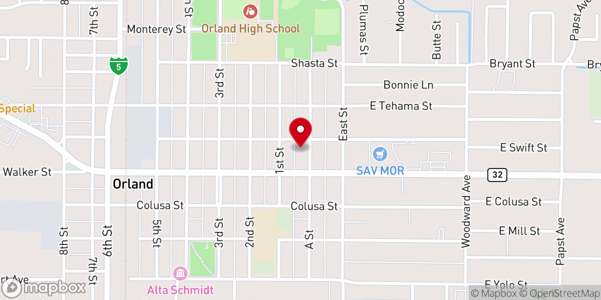 Map showing location of Orland Evangelical Free Church